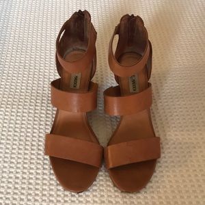Steve Madden Ankle Strap Wedges Brown Leather